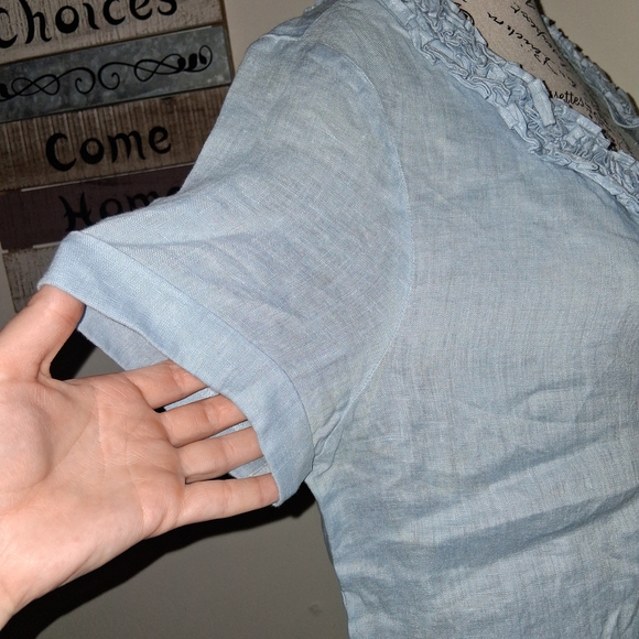 Talbots Linen Ruffle V-Neck Top - Picture 5 of 8